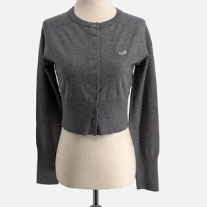 KIRSH Cherry Logo Cropped Gray Cardigan Sweater NWOT Size 1 XS K-Fashion
